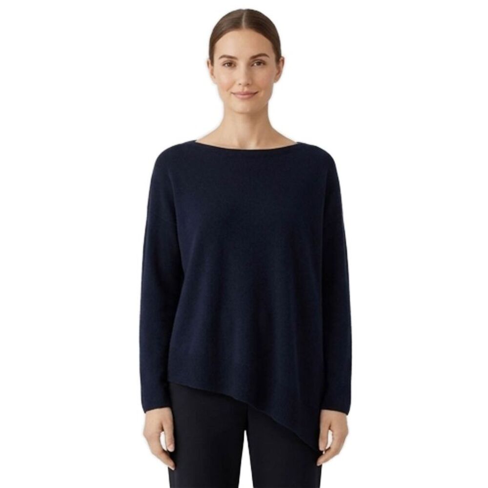 White Label Women Blue Wool Boat Neck Long Sleeve Sweater Size 4